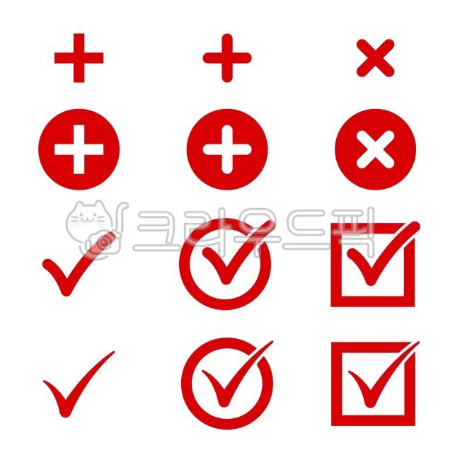 checkpoint,symbol,set,shape,sign,icon,check list,check,plus,Red,red,vector,Plus,multiply,graphic