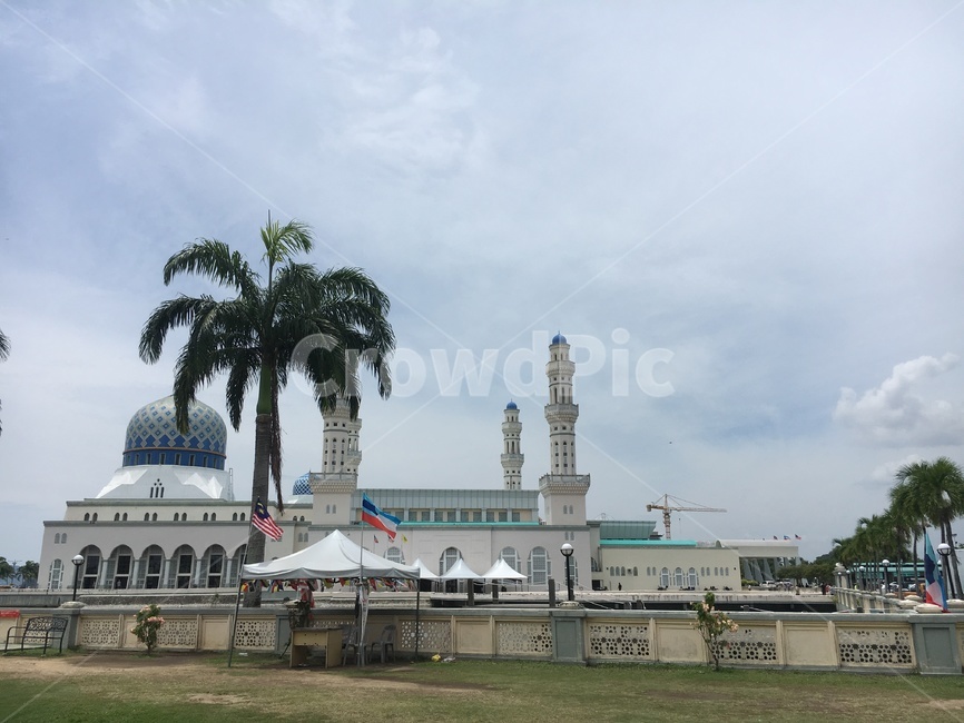 말레이시아,코타키나발루,블루모스크,사원,건축물,이슬람,likasmosque,건물
