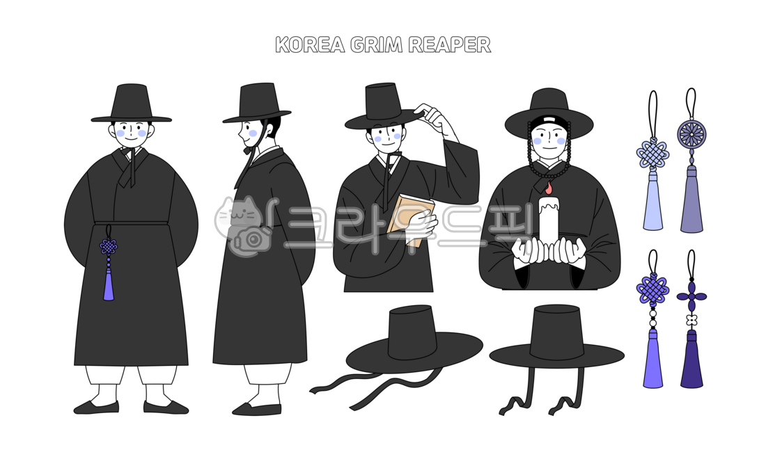저승사자,한국,공포,여름,죽음,호러,초자연,미스테리,어둠,한국전통,한국문화,일러스트,한복,갓,두루마기,도포,문화,괴담,전통,전통의상,노리개,매듭,민속,장식,촛불,전통문양