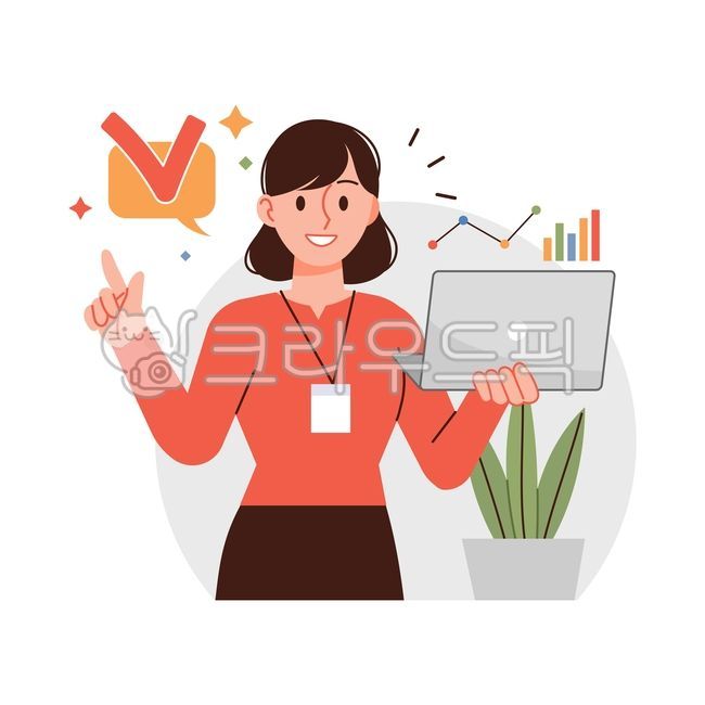 비지니스,비즈니스,일러스트,사람,캐릭터,인물,회사원,직장,직업,직장인,노트북,그래프,정보,분석,자료,체크,화분,차트,여자,아이디어,벡터,데이터