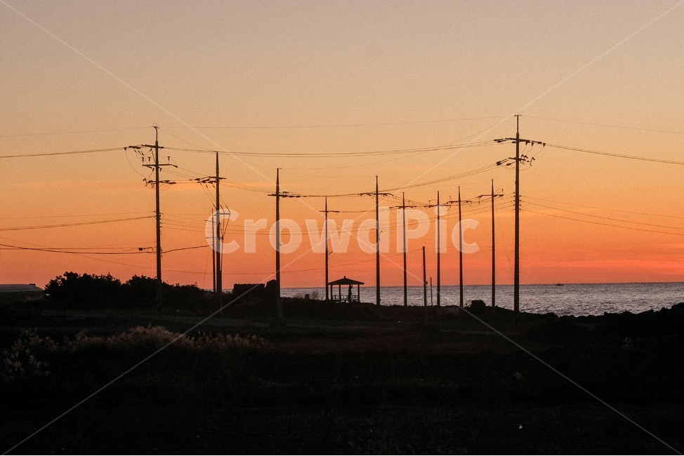 정자,제주도노을,감성,쓸쓸한,노을,전봇대,붉은하늘,sunset,lonely