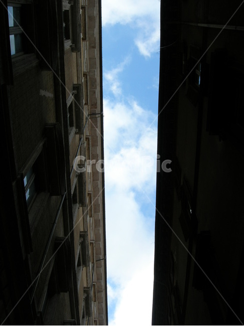 올려다본,하늘,건물사이,명암,between,building,sky
