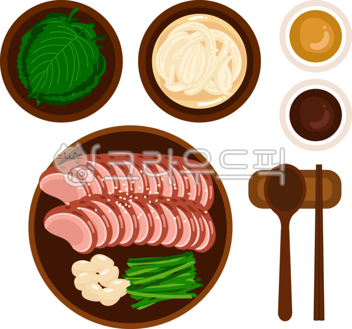 오리고기,훈제오리,오리구이,보양음식,복날,전통,오리슬라이스,슬라이스,고기,육류,참깨,오리,훈제,로스,오리로스,음식,깻잎,양파절임,양파초절임,겨자소스,간장소스,마늘,생마늘,깐마늘,부추,밑반찬,수저받침,숟가락,젓가락,종지,초복,중복,말복