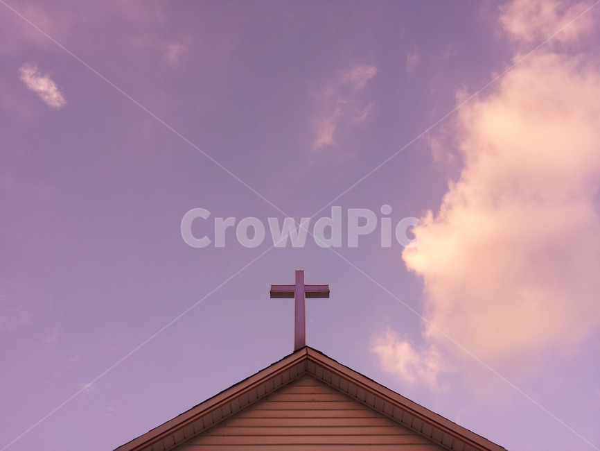 상징,symbol,십자가,보라빛,분홍,하늘,핑크,pink,구름,교회,church,cross,종교,신앙,religion,belief,faith