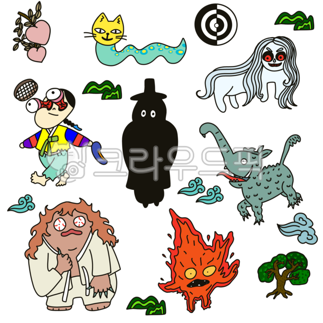 한국요괴,한국전통요괴,k요괴,k귀신,한국귀신,전설,구전설화,k할로윈,할로윈요괴,한국몬스터,k몬스터,괴생명체,괴수,신수,동양문양,한국문양,민화풍일러스트,한국전통그림,민화,설화,옛이야기,정령,요정,악귀,묘두사,장산범,야광귀,어둑서니,어둑시니,불가살이,불가사리,두억시니,지귀,팔괘,복숭아,전통문양,동양이미지,한국옛날그림