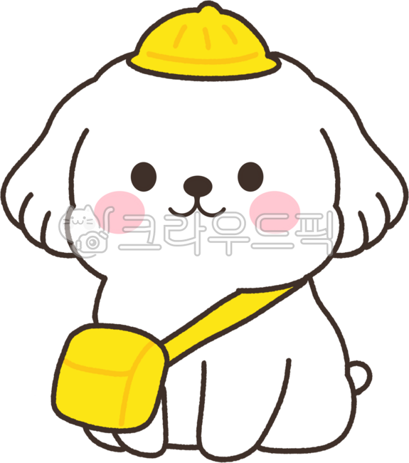 강아지유치원,강아지,귀여운,일러스트,캐릭터,모자,가방,노란색,반려동물,애완견,행복,즐거운,순진한,사랑스러운,앉아있는,갈색,흰색,비숑,귀여운강아지