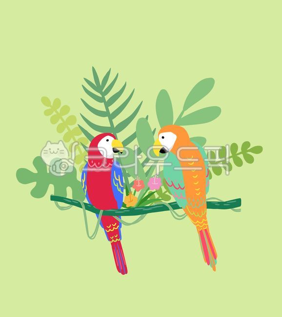 animal,동물,bird,새,마카우,앵무새,열대,열대우림,식물,잎,열대식물,정글,화려한새,자연,여름,summer,macaw,금강앵무,잉꼬,꽃,flower,nature,illustration,일러스트,식물일러스트,동물일러스트,초록,green,parrot,트로피칼,tropical,아마존,열대일러스트,여름일러스트