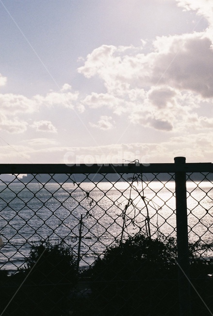 cloud,sky,wire entanglement,ocean,film camera
