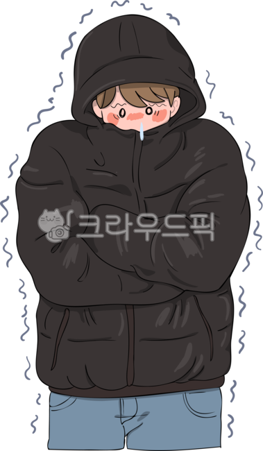패딩,한파,겨울,감기,콧물,남자,남성,빨간얼굴,열,청바지,한겨울,추움,오들오들,추위,날씨,영하,한파주의보,팔짱,후드,점퍼