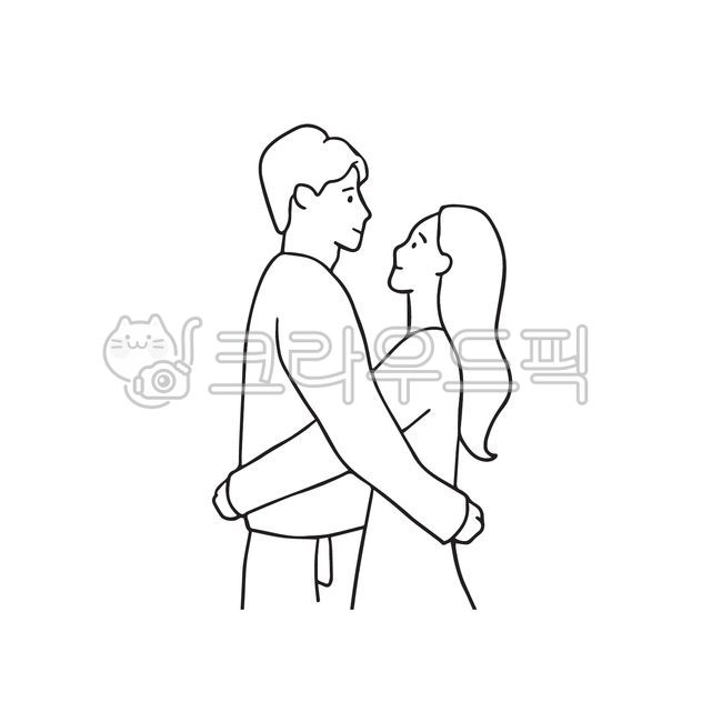 커플,남자,포옹,커플일러스트,커플룩,시밀러룩,커플화보,커플그림,남자친구,여자친구,데이트,연인,부부,신혼부부,라인일러스트,인물라인