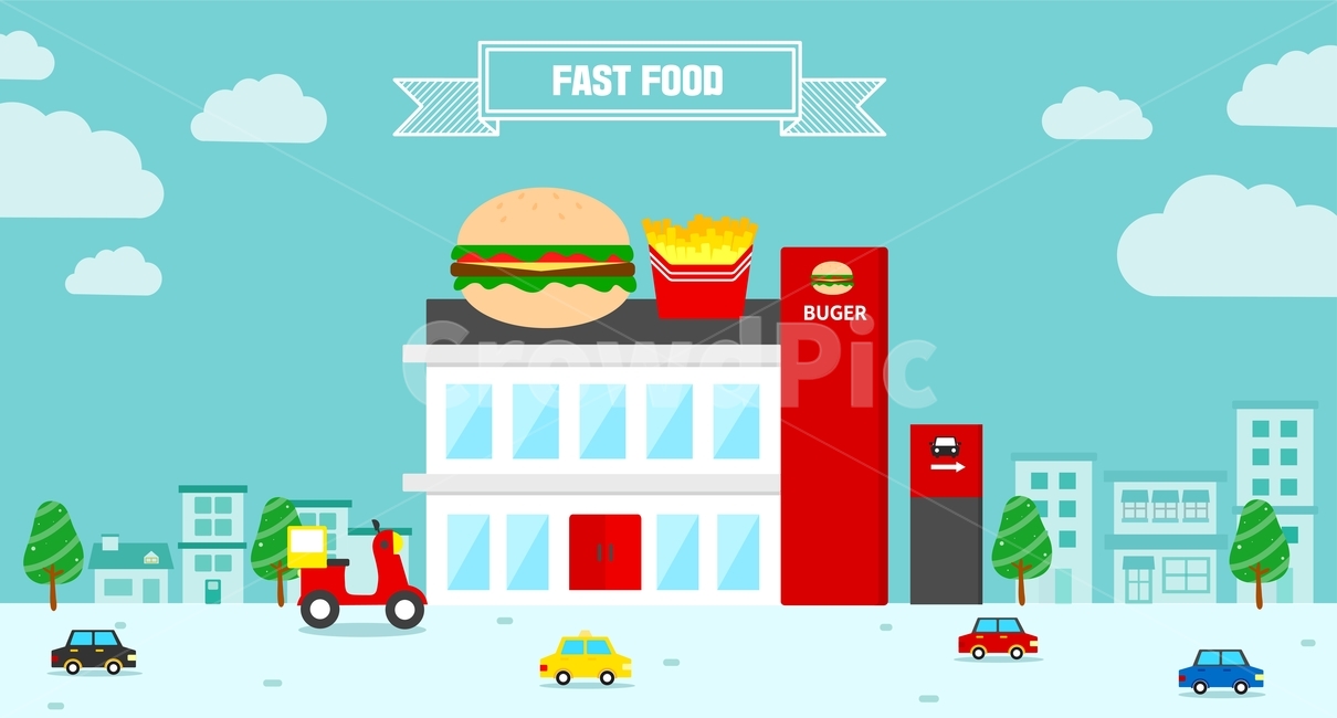 햄버거,감자튀김,패스트푸드,오토바이,음식,플랫디자인,일러스트,그래픽,일러스트레이션,graphic,illustration