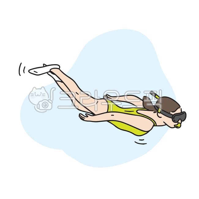 일러스트,스노클링,바다수영,수영,휴가,휴양지,여름레저,액티비티,수영복,잠수부,잠수,오리발,여름