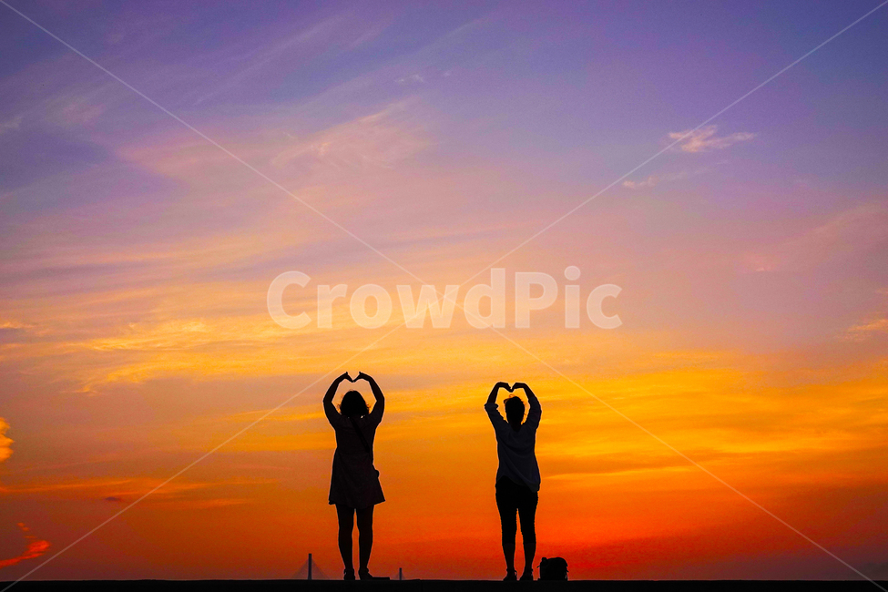 person,사람,human,인간,silhouette,실루엣,여인,하트,일몰,서해