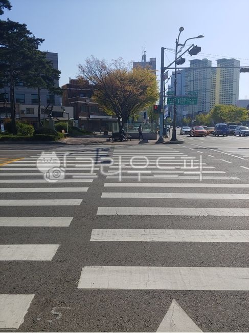 crosswalk,colonnade,road name,building,Street lamp