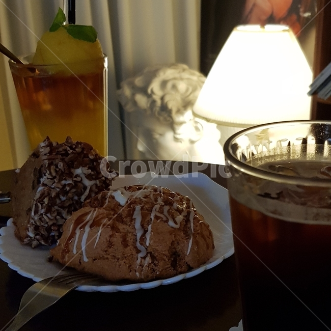 빵,조명,레몬에이드,레몬,카페