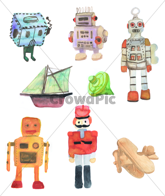물감그림,손그림,watercolor,handdrawing,놀이,play,game,로봇장난감,robotictoy,장난감,toy,plaything,pastime,amusement,팽이,top,장난감병정,행글라이더,hangglider,toysoldiers,배,boat,ship