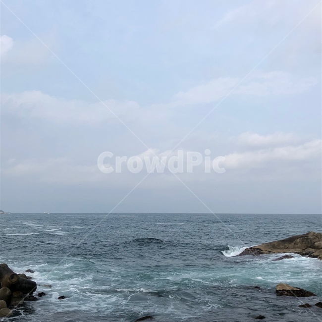 바다,구름,경계,낡음,파도