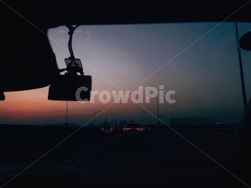 길,노을,도로,하늘,자동차