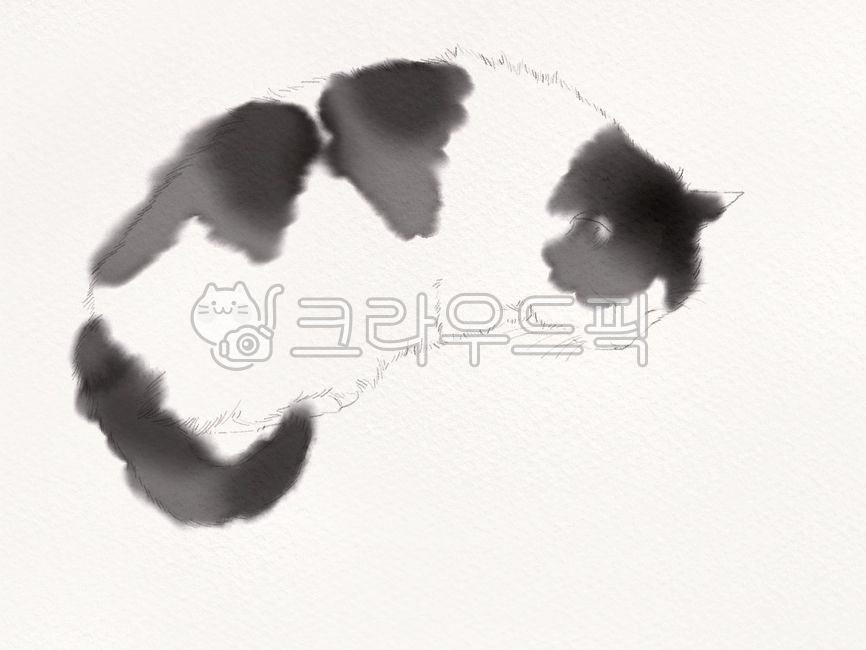 고양이,나이든고양이,노묘,젖소고양이,스케치,수묵화,잠자는고양이