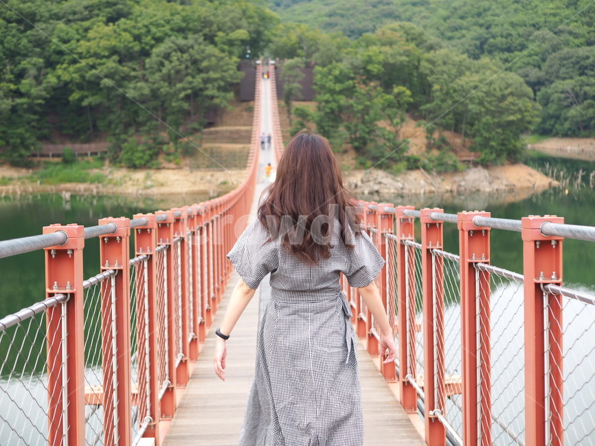 railing,난간,handrail,banister,의복,apparel,clothing,person,human,인간,출렁다리,파주,마장호수,인물,사람,뒷모습,걷기,여자,사람,인물,인간,human,person,여성,여자,woman,female,lady