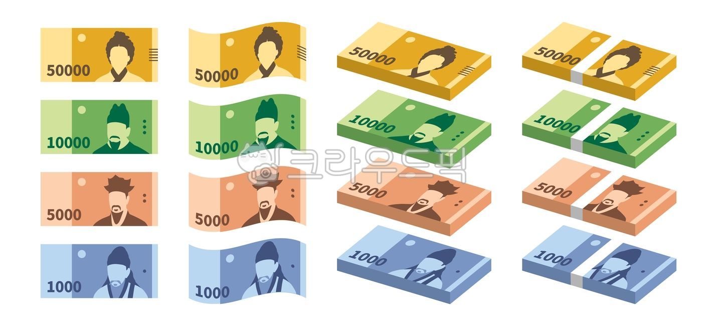 돈,한국,대한민국,지폐,화폐,현금,심플한,통화,오만원,만원,오천원,천원,벡터,일러스트