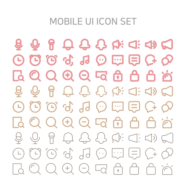 모바일,인터페이스,모바일ui,모바일사이트,모바일아이콘,라인아이콘,플랫아이콘,마이크,종,알림,공지,알람,스피커,음향,소리,알람시계,스케쥴,음표,음악,시계,말풍선,상담,문의,더보기,찾기,검색,자세히보기,크게,작게,돋보기,보안,자물쇠,열쇠,키,비밀번호,경고,경고등,그래픽,일러스트레이션,graphic,illustration