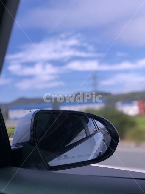 사이드미러,자동차,풍경,구름,차와하늘