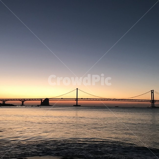 바다,노을,야경,광안대교,다리,수평,물,하늘