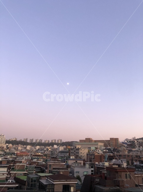 도시,달,파스텔하늘,sky,파스텔