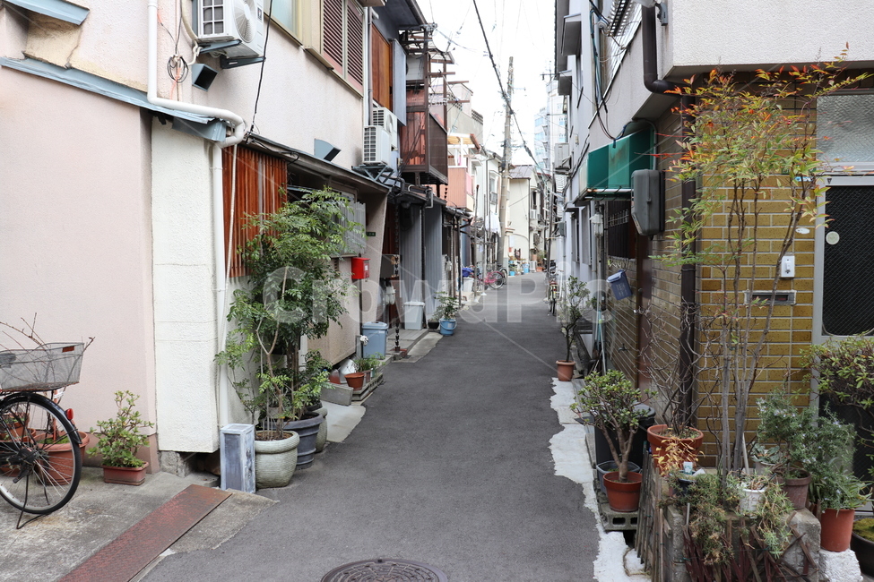 일본,골목길,골목,화분,마을길,골목길,alley,road,도로,city,시티,street,거리,building,건물,urban,어반,town,도시,vehicle,차량,bicycle,자전거,transportation,교통,bike,flagstone,판석,path,통로