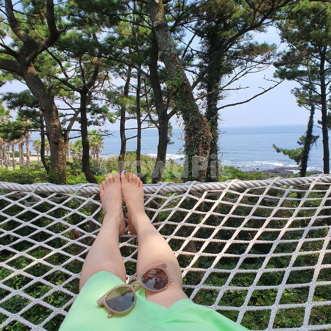 그물침대,해먹,선글라스,발,여성,바다,자연,나무,sea,옥외