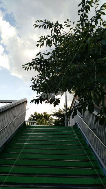 육교,계단,여름,날씨,길,걸음,이동,step,초록색,초록계단,아침,오후,도시