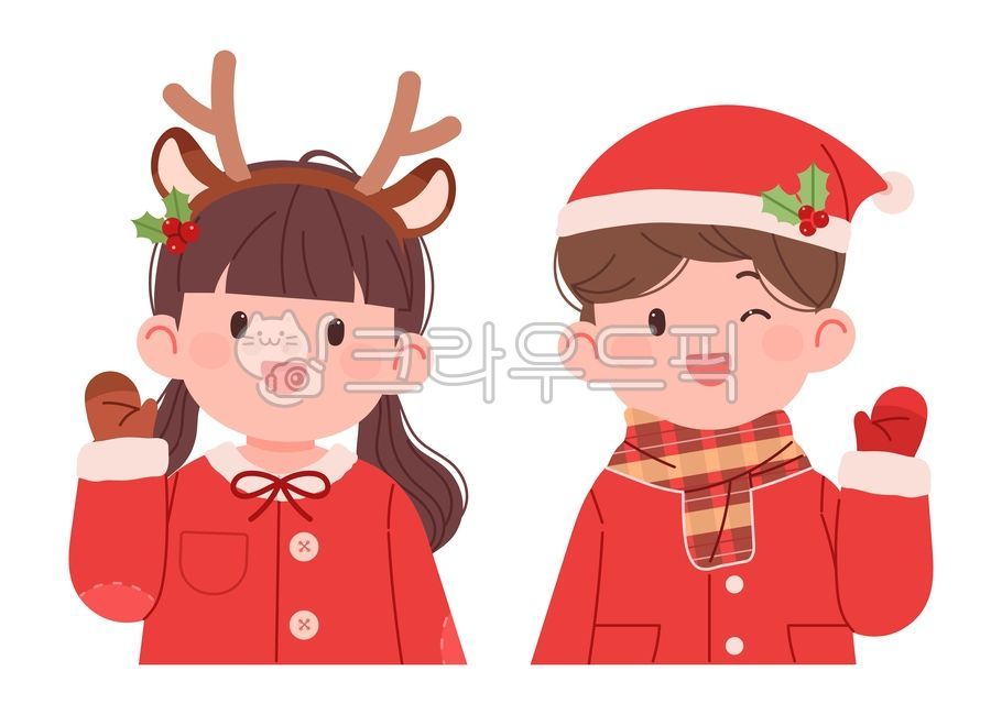 hand greeting,couple,Christmas,scarf,kid,yearend,winter,kindergartener,cute,holiday,boy,smile,gesture,red,headband,character,Santa,gloves,hat,vector,costume,pose,girl,Rudolph,clothes,person,wink,illustration,laughter,anniversary,child