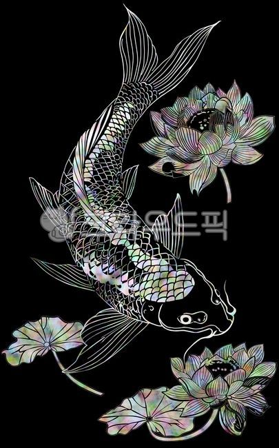 잉어,연꽃,자개공예,한국민화,전통자개예술,연못속풍경,한국적자연미,잉어의유영,자개의반짝임,전통적인나전칠기,한국전통미술