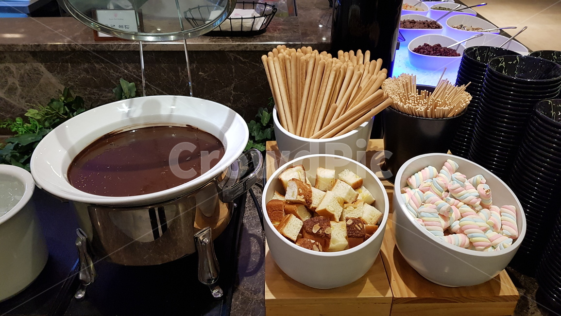 퐁듀,마시멜로,스틱,초콜릿,디저트,빵
