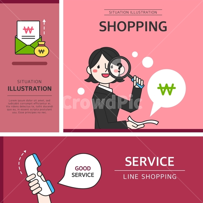 여자,돋보기,영수증,전화기,쇼핑,아이콘,플랫디자인,일러스트,쇼핑,shopping,그래픽,일러스트레이션,graphic,illustration