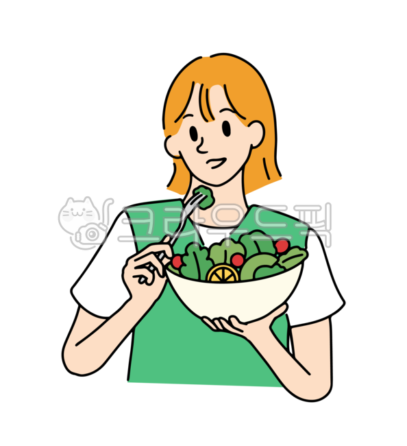 샐러드,먹다,식사,다이어트,건강,건강식,여성,일러스트,일러스트레이션,ilustraion,채소,야채