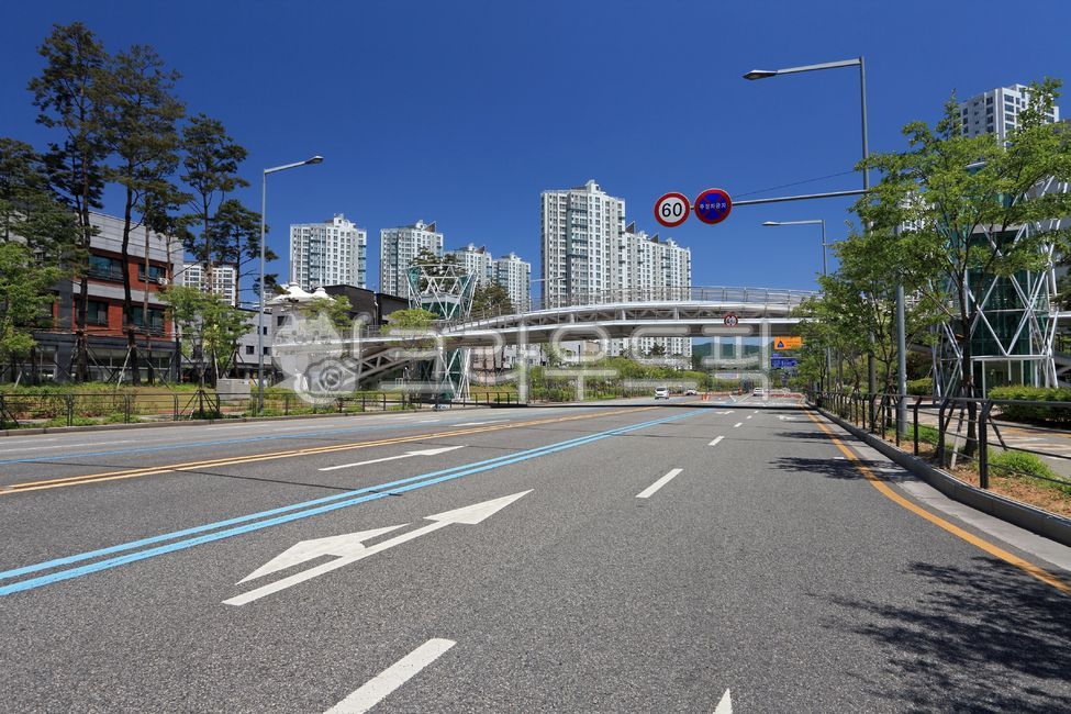 도로,도시,도심,아파트,신도시,속도제한,표지판,육교,교통,아스팔트,바닥,공간,배경,백그라운드,풍경,가로등,차선,중앙선