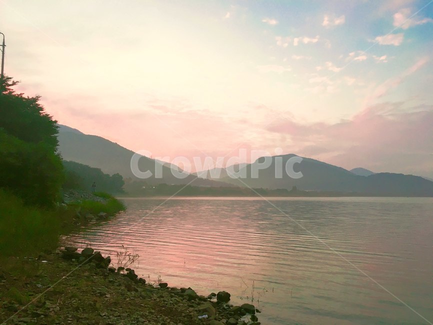 water,물,nature,자연,outdoors,옥외,저수지,낚시,핑크,분홍,노을,해질녘