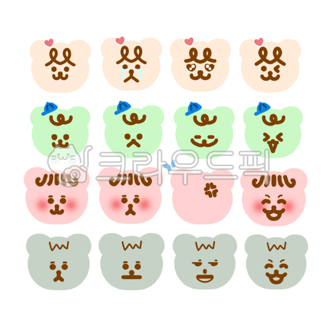 곰돌이,귀여움,귀여운곰돌이,핑크곰,연두곰,어린이곰,표정,기쁨,슬픔,화남,머쓱,짜증,울먹