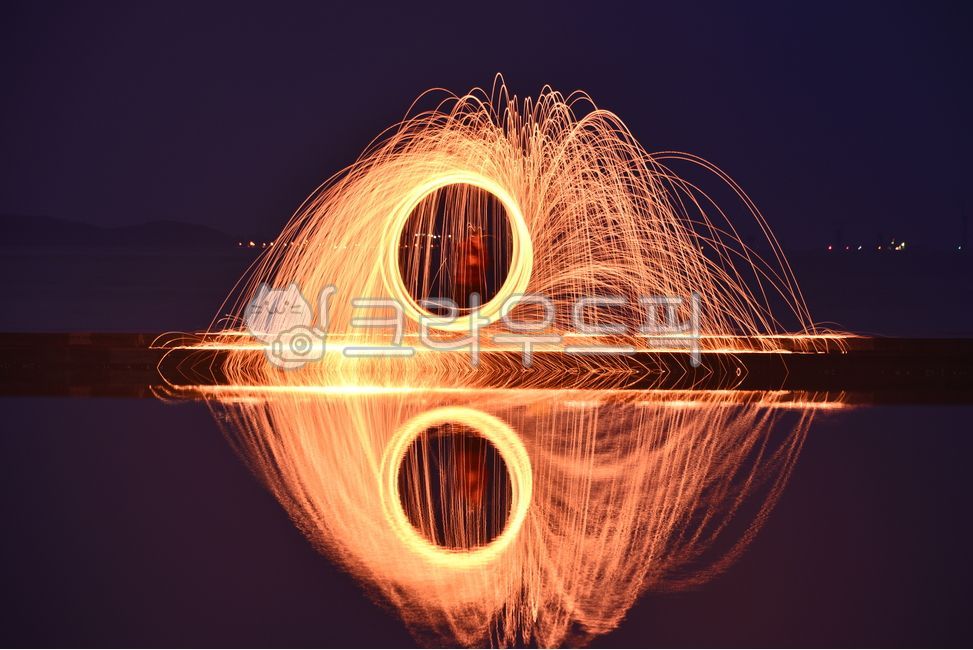 night view,Jwibulnori,spinning iron wool,nature,flame reflection,flame trail,Decalcomani,fire can,long exposure,trajectory,outdoors,light,Production,iron wool,cotton track