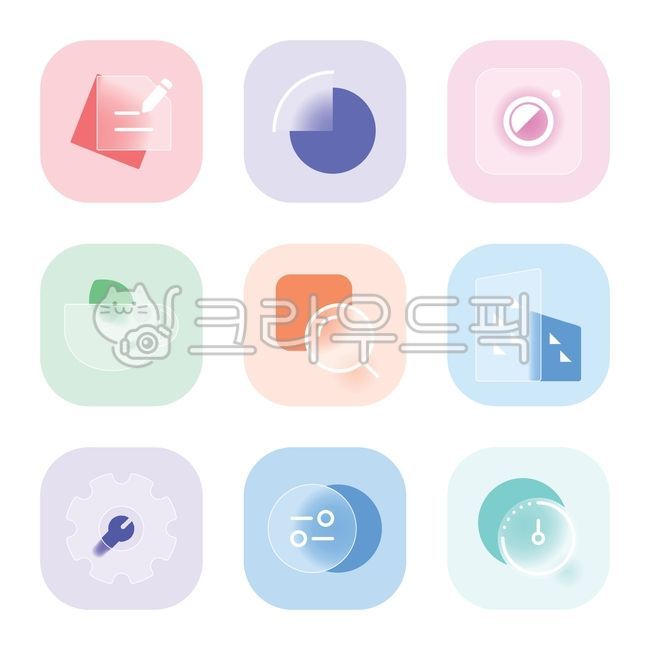 Glassmorphism,translucent glass,glass,memo,writing,pie chart,graph,chart,dashboard,camera,photo,teacup,glass,search,find,magnifying glass,building,building,home,gear,setting,maintenance,classification,sort,timer,time,icon,symbol