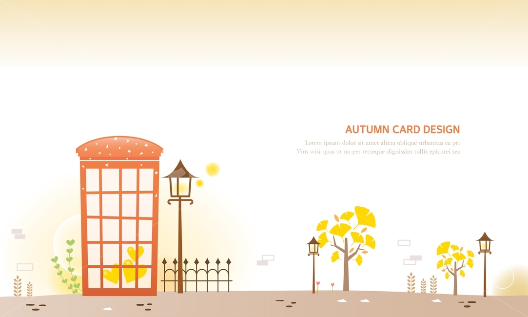 bank,street light,emotion,Public phone,tree,illustration,autumn,fence,card