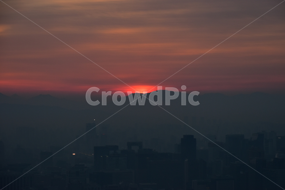 안산,여명,일출,서울,도시,도심지,풍경,미세먼지,겨울,도시,풍경,city,landscape