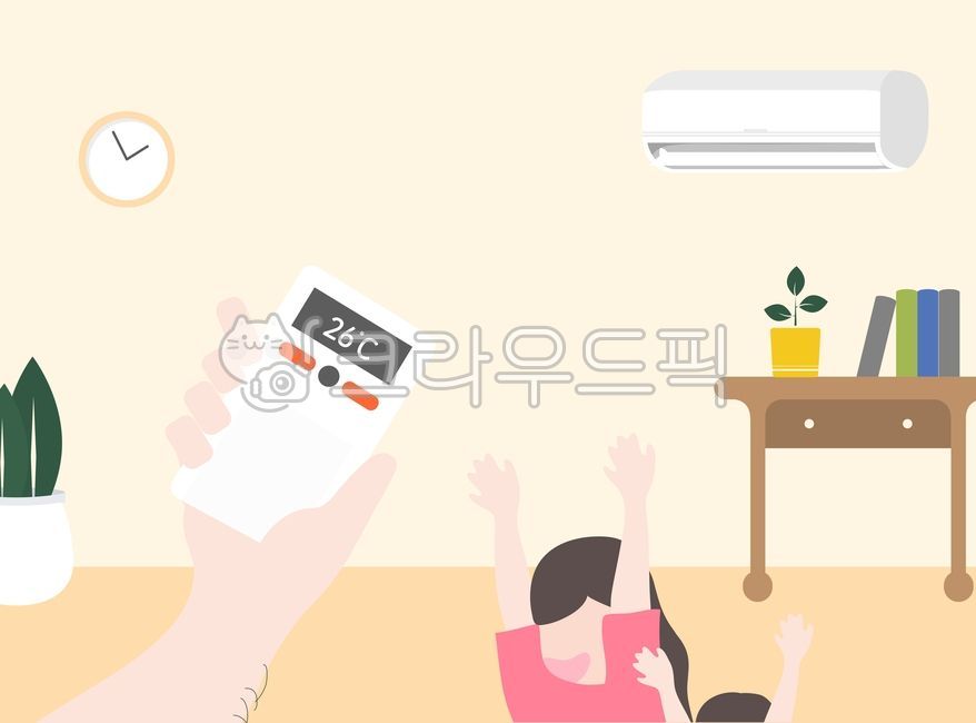 일러스트,백그라운드,활용,디자인,웹,계절,여름,시즌,포스터,표지,인쇄,배경,편집,레이어,심플,디자인소스,소스,배너,배경일러스트,홈캉스,코로나,가전제품,에어컨,시계,화분,서랍,캐릭터,아이들,손자,손녀,팔,그래픽,일러스트레이션,graphic,illustration