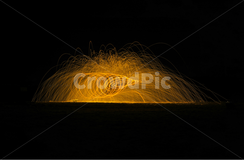 night view,reflection,steal,iron core,rotation,fireworks,water,horoscope,ocean,sight,flame,iron core flame,Fireworks