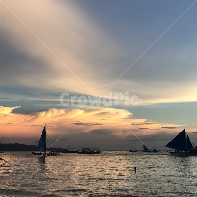 바다,해변,노을,보트,구름,해외,보라카이
