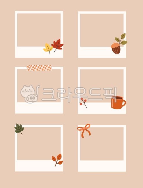 Polaroid,autumn,sticker,Polaroid photo,photo decoration,fallen leaves,maple leaves,acorns,leaves,masking tape,fruit,coffee,maple leaves,ribbon,autumn season,season,brown,decoration,deco,illustration,frame,daku,decoration