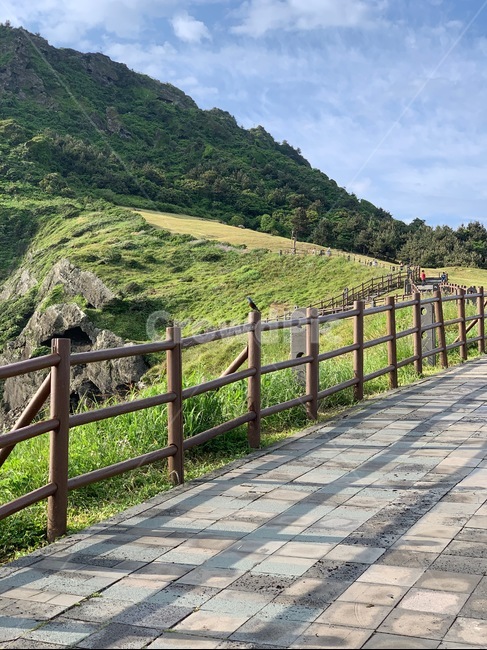 유네스코,grassland,목초지,outdoors,옥외,field,들,nature,자연,난간,울타리,아침,한국,korea,햇살,봄,제주도,jeju,jeju island,railing,banister,handrail