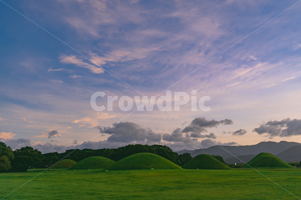 경주,왕릉,일몰,sunset,노을,하늘,sky,field,들,outdoors,옥외